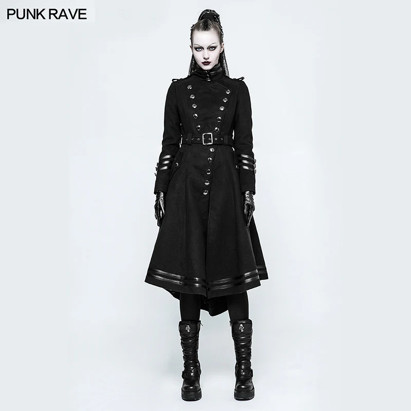 Asymmetry Worsted Long Punk Coat Women Black Military Uniform - Image 6