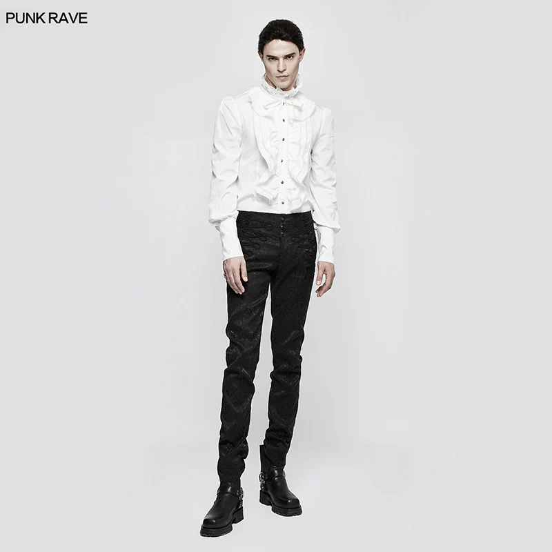 Black Bubble Long Sleeve Gothic Shirt With Lace High Collar - Image 12