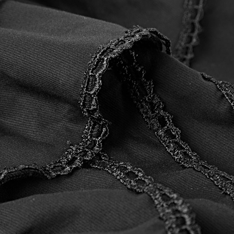 Black Bubble Long Sleeve Gothic Shirt With Lace High Collar - Image 5