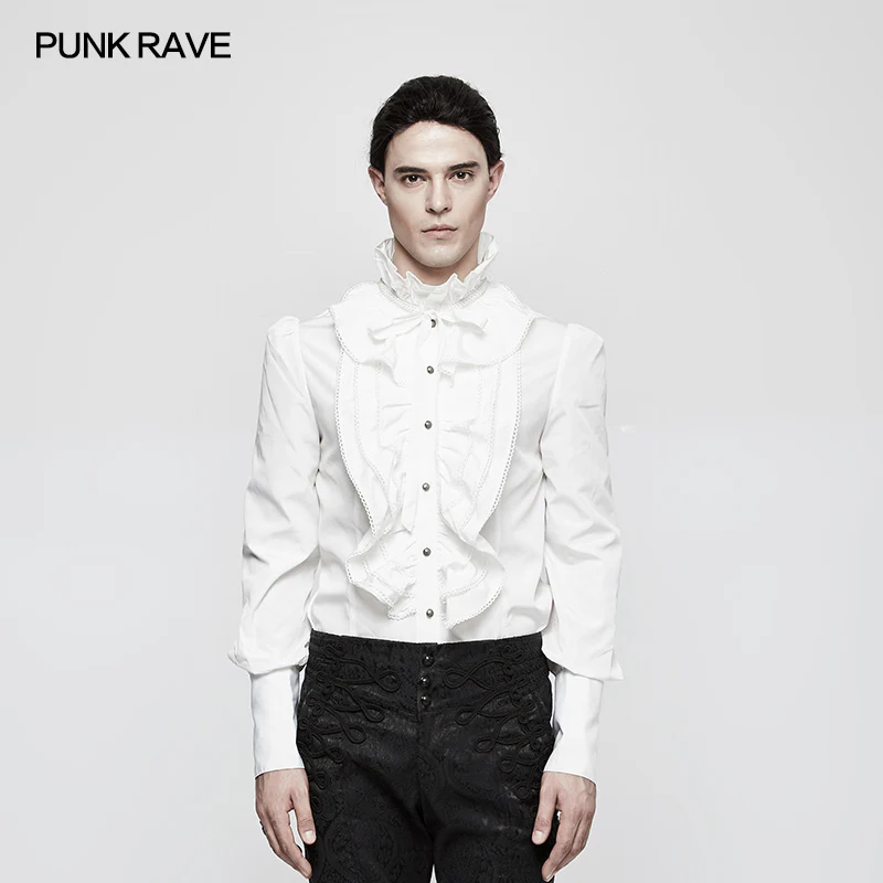 Black Bubble Long Sleeve Gothic Shirt With Lace High Collar - Image 6