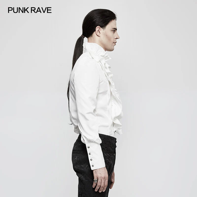 Black Bubble Long Sleeve Gothic Shirt With Lace High Collar - Image 7