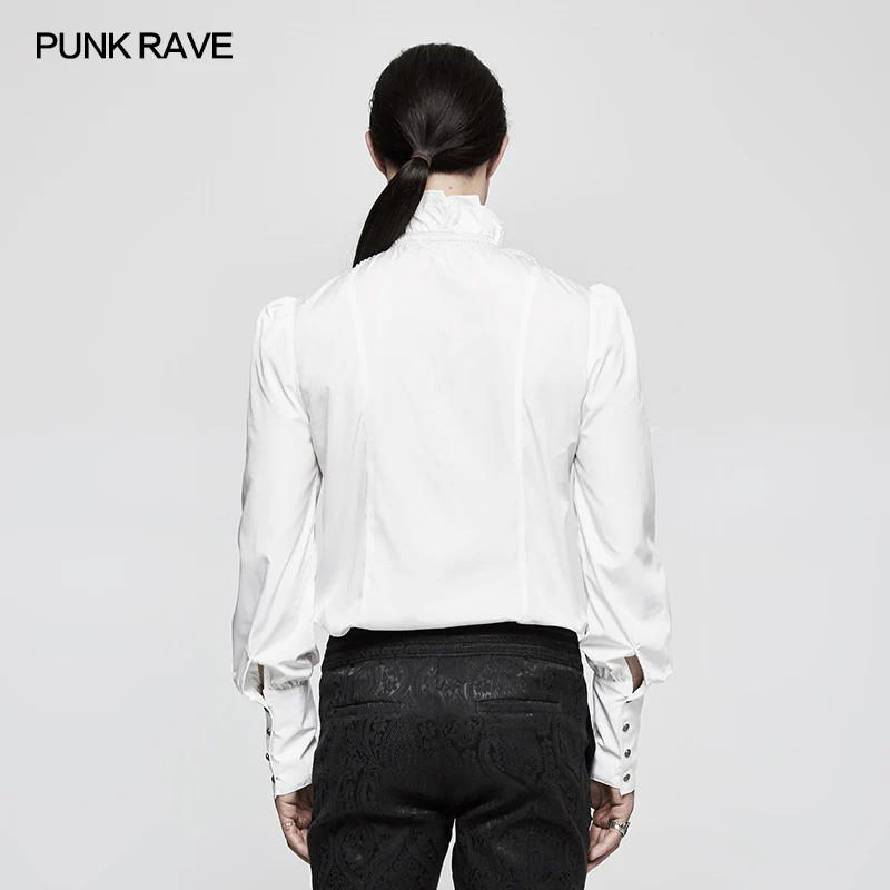 Black Bubble Long Sleeve Gothic Shirt With Lace High Collar - Image 8