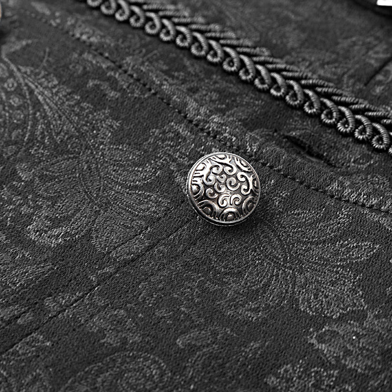 Black Embossed Pattern Gothic Vest With Swallow Tail - Image 5