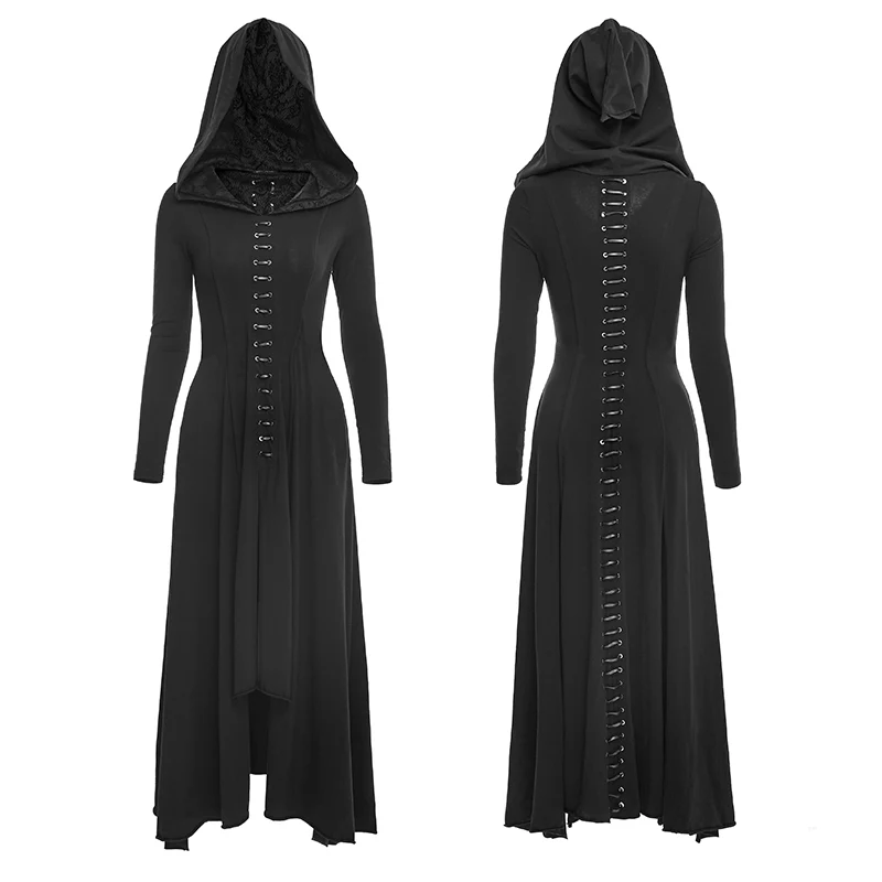 Black Knitted Slim Long Sleeve Hooded Evening Gothic Dresses - Image 4