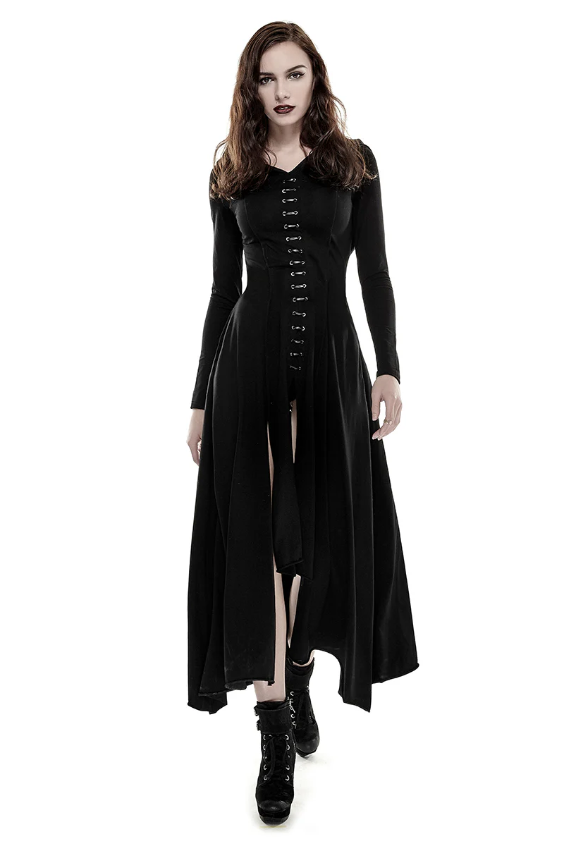 Black Knitted Slim Long Sleeve Hooded Evening Gothic Dresses - Image 6