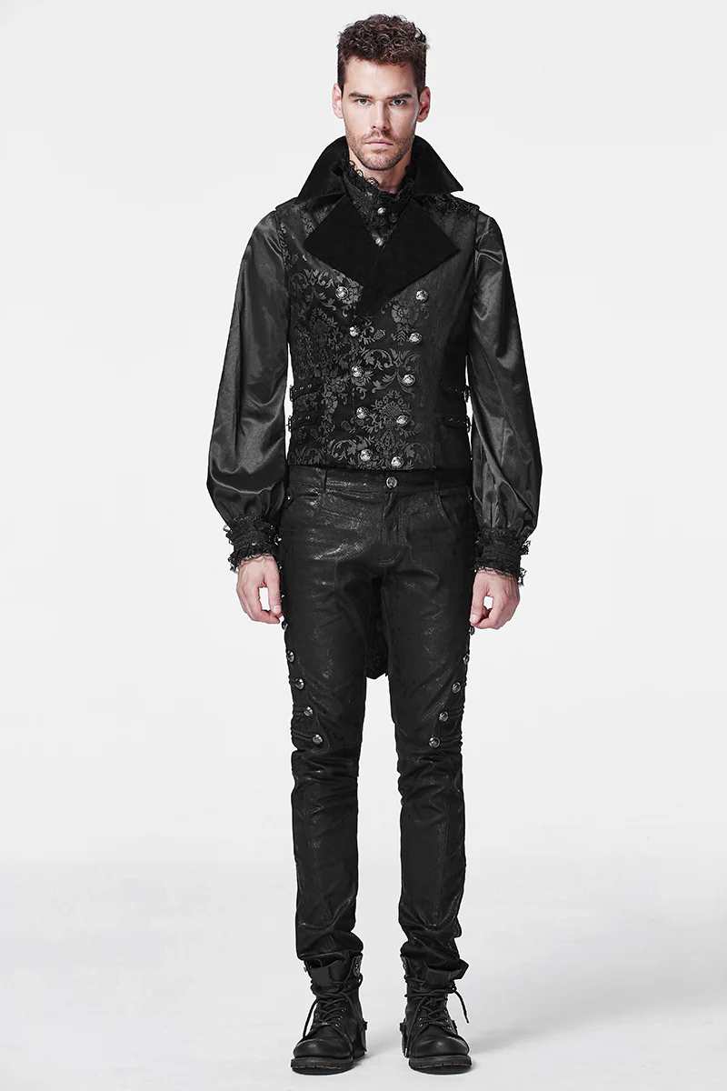 Black Lace Lapel Gothic Shirt With Bubble Long Sleeve - Image 6