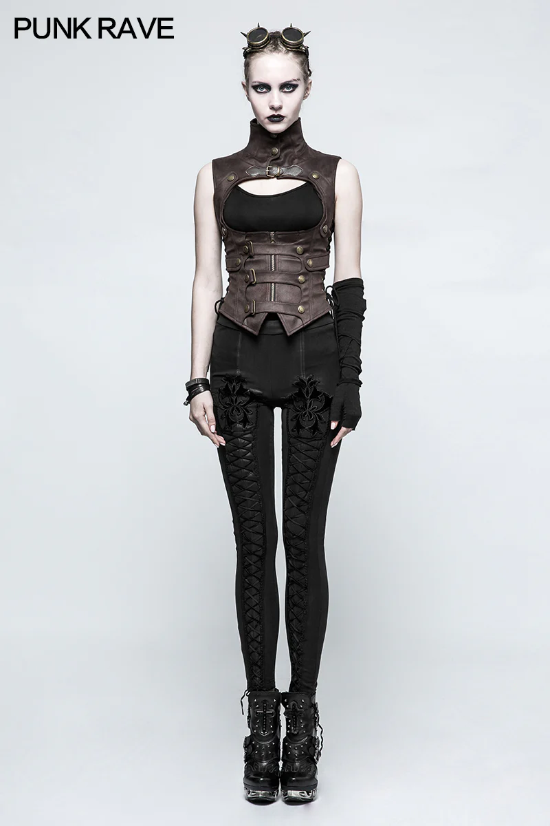 Black Leather Punk Vest Waistcoat Women Slim Joker Style - Image 11