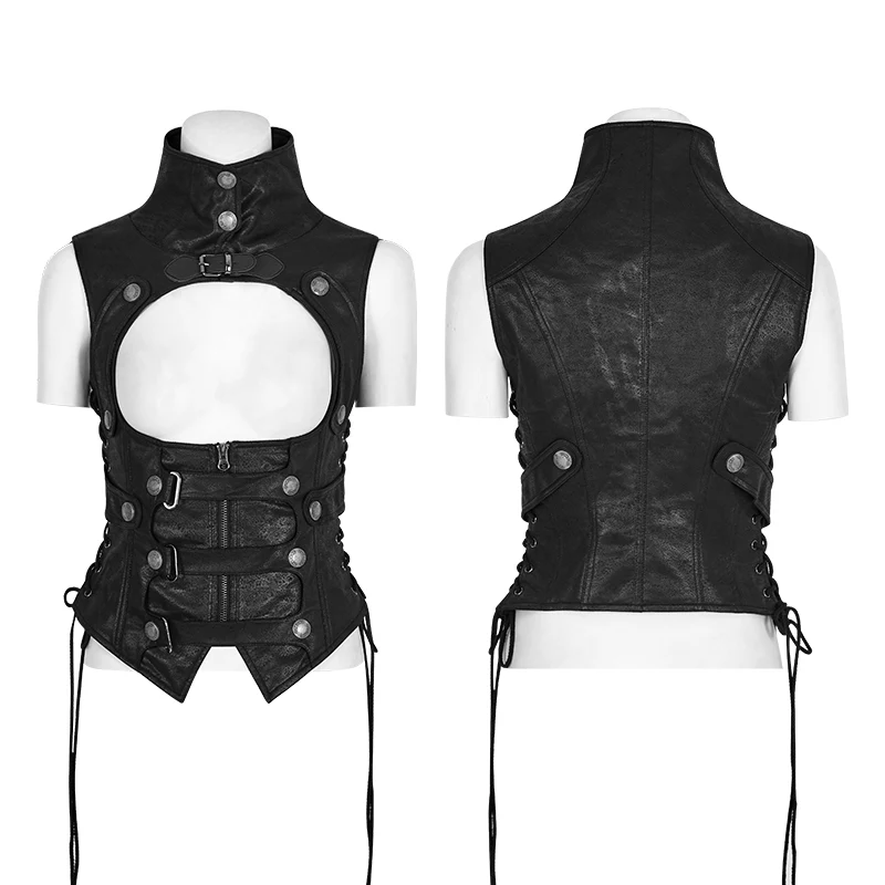 Black Leather Punk Vest Waistcoat Women Slim Joker Style - Image 4