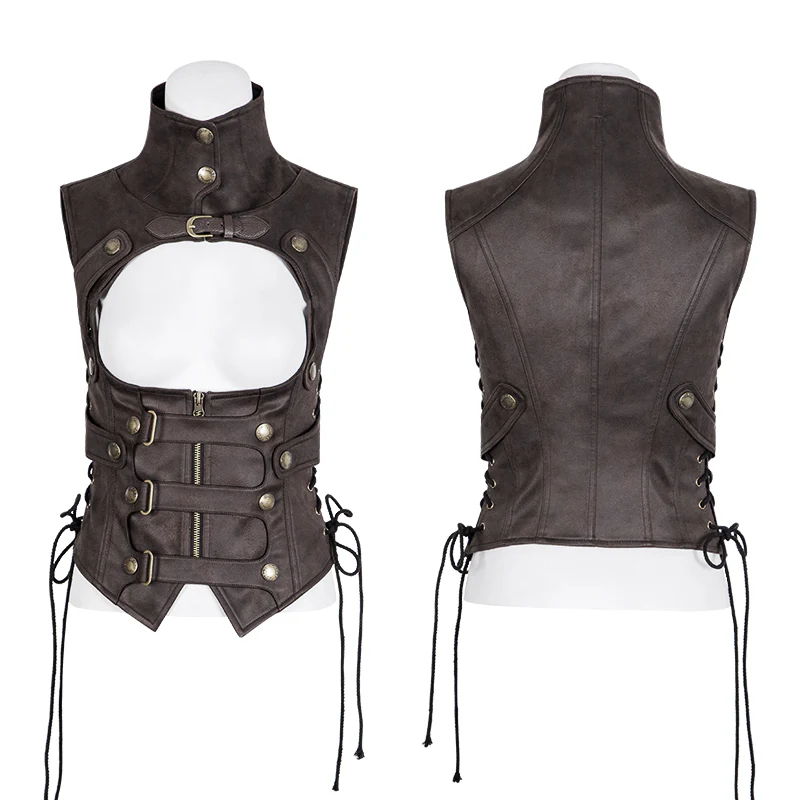 Black Leather Punk Vest Waistcoat Women Slim Joker Style - Image 9