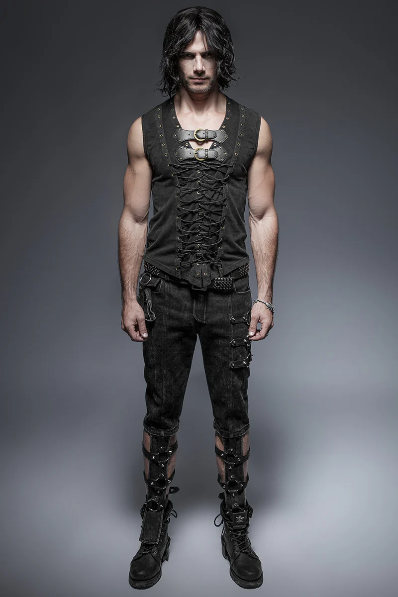Black Rock Cotton Leather Belt Sleeveless Punk Shirts For Men - Image 6