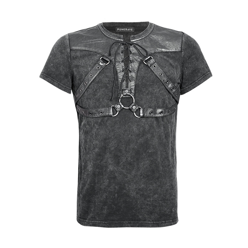 Black Soilder Open Collar Short Sleeve Cotton Punk Shirts For Men - Image 4