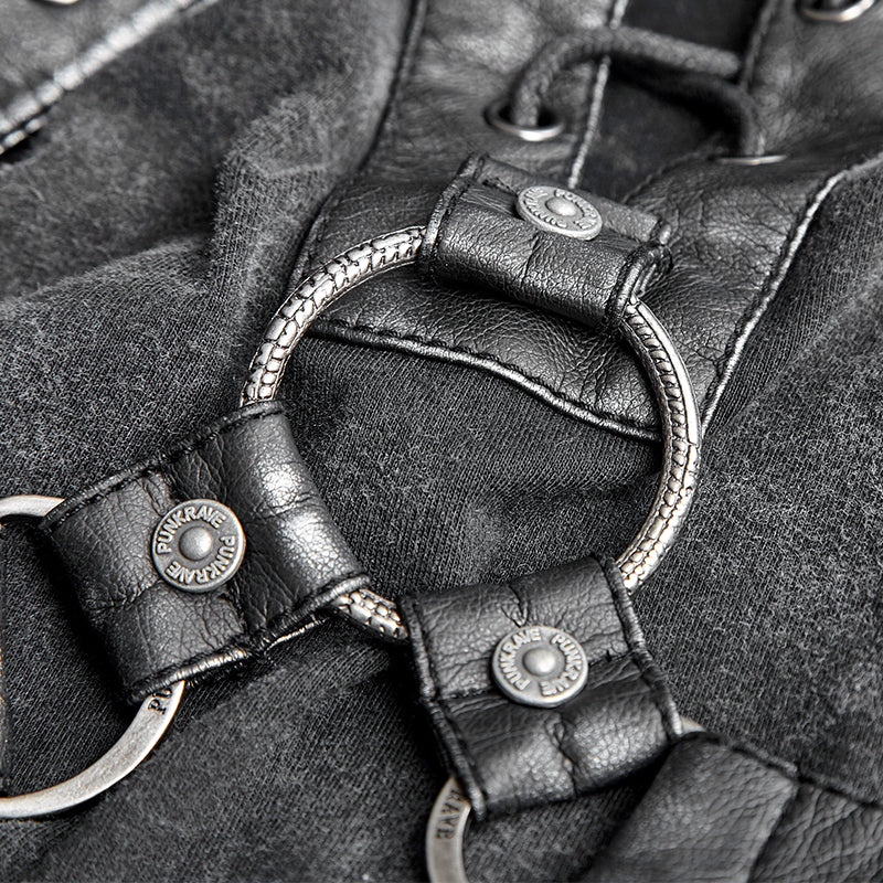 Black Soilder Open Collar Short Sleeve Cotton Punk Shirts For Men - Image 5