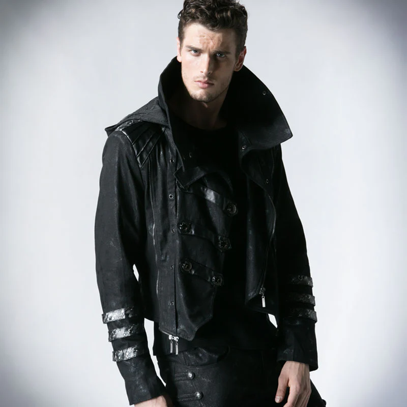 Black Winter High Collar Long Rock Punk Coat - Image 10