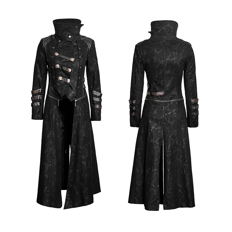 Black Winter High Collar Long Rock Punk Coat - Image 4