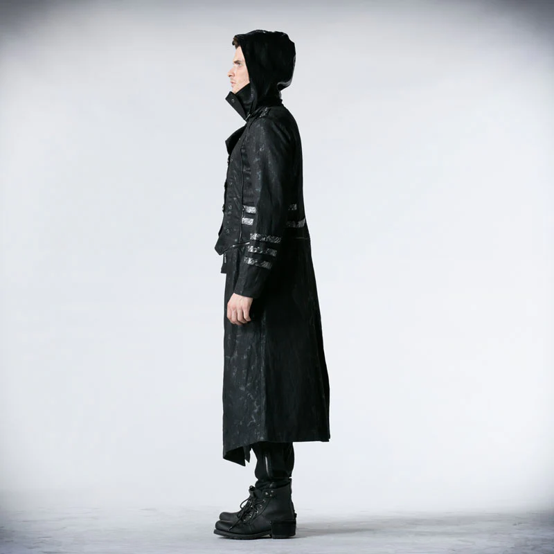 Black Winter High Collar Long Rock Punk Coat - Image 7
