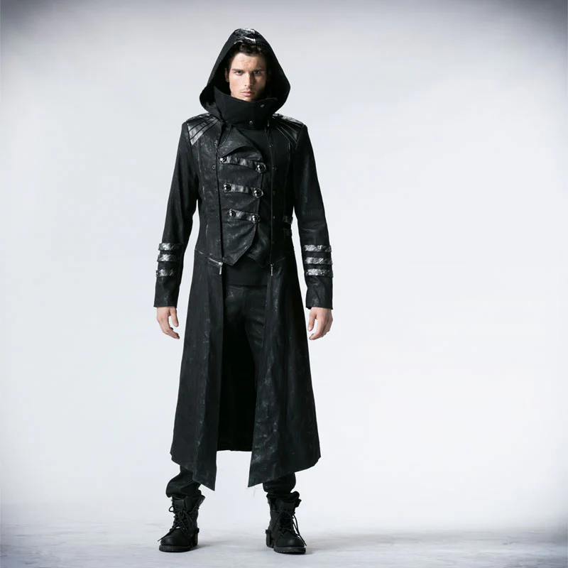 Black Winter High Collar Long Rock Punk Coat - Image 8