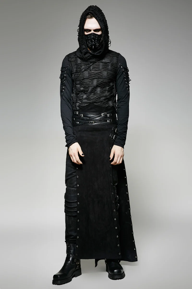 Black Wool Leather Spanking Split Punk Skirt - Image 11