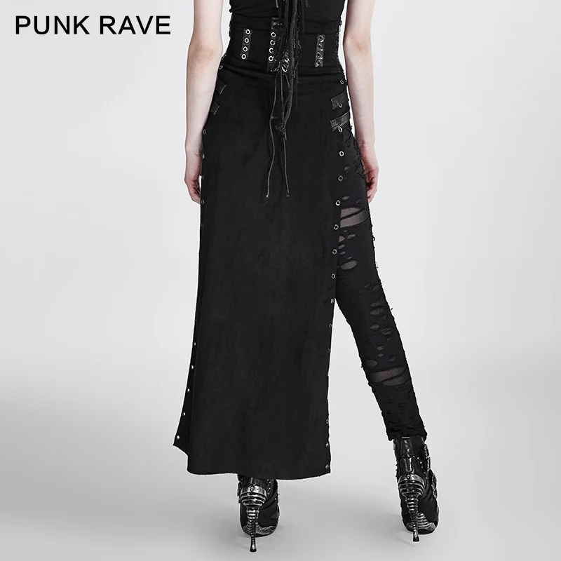Black Wool Leather Spanking Split Punk Skirt - Image 3