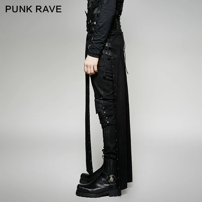 Black Wool Leather Spanking Split Punk Skirt - Image 7