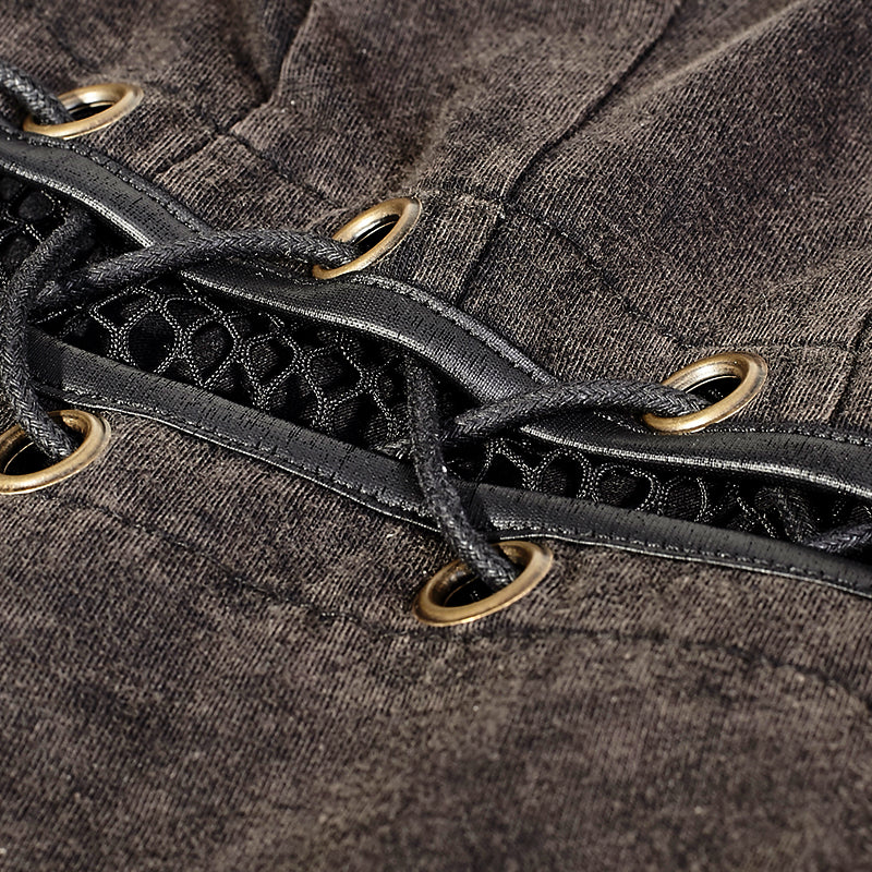 Coffe Steampunk Tight Mesh Punk Shirts With High Collar - Image 10