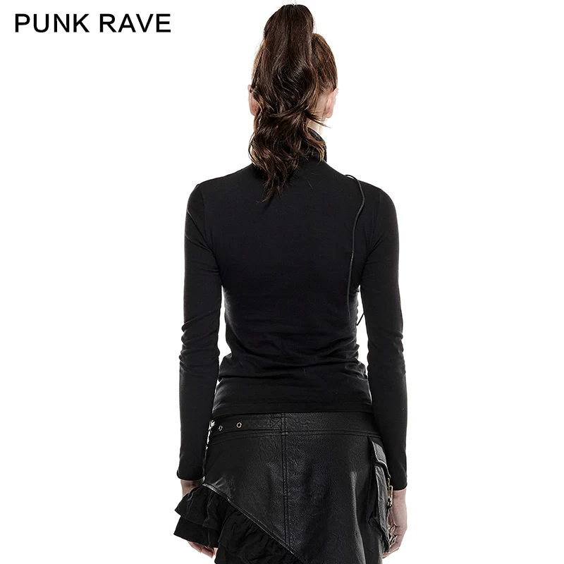 Coffe Steampunk Tight Mesh Punk Shirts With High Collar - Image 3