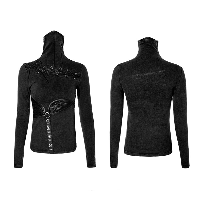 Coffe Steampunk Tight Mesh Punk Shirts With High Collar - Image 4