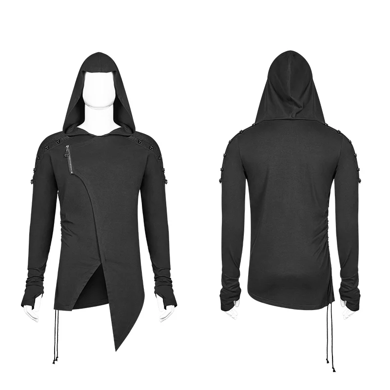 Dark Punk Hooded Thin Asymmetry Sweatshirt For Men - Image 3