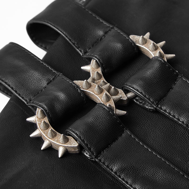 Elastic Mesh Spliced Leather Punk Pants For Men - Image 5