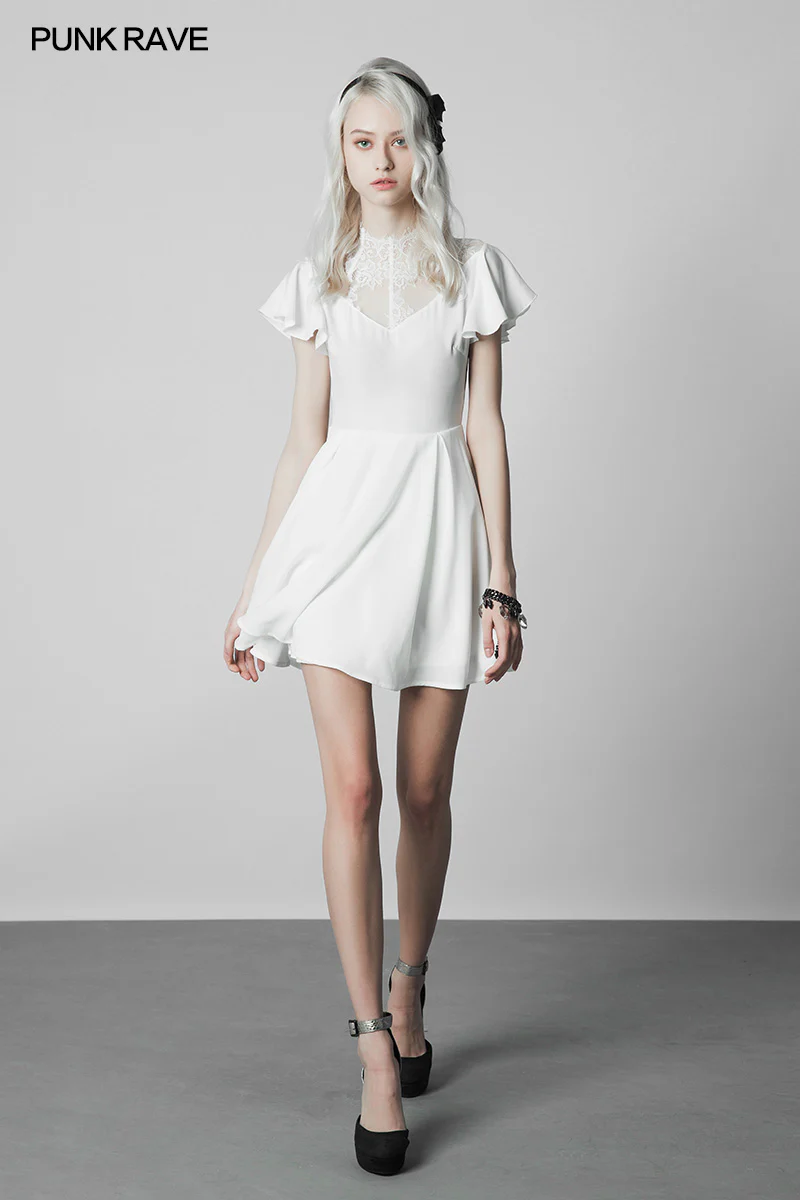 Elegant Lace Stitching Chiffon V-collar Gothic Dress - Image 12