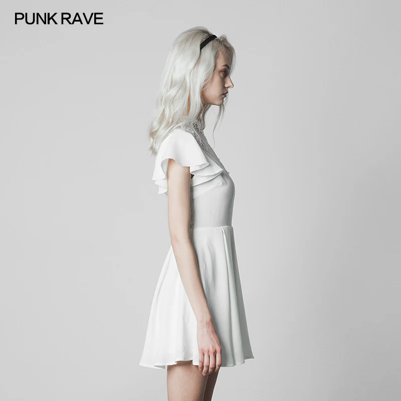 Elegant Lace Stitching Chiffon V-collar Gothic Dress - Image 7