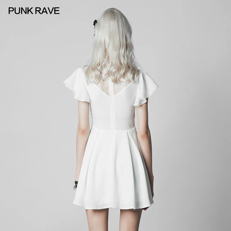 Elegant Lace Stitching Chiffon V-collar Gothic Dress - Image 8