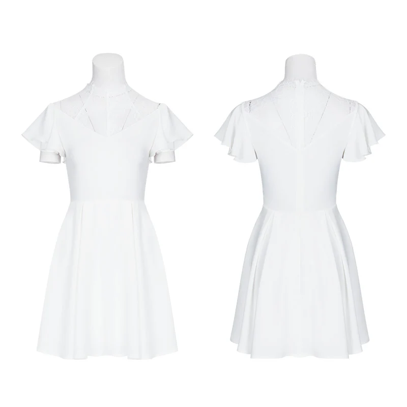 Elegant Lace Stitching Chiffon V-collar Gothic Dress - Image 9