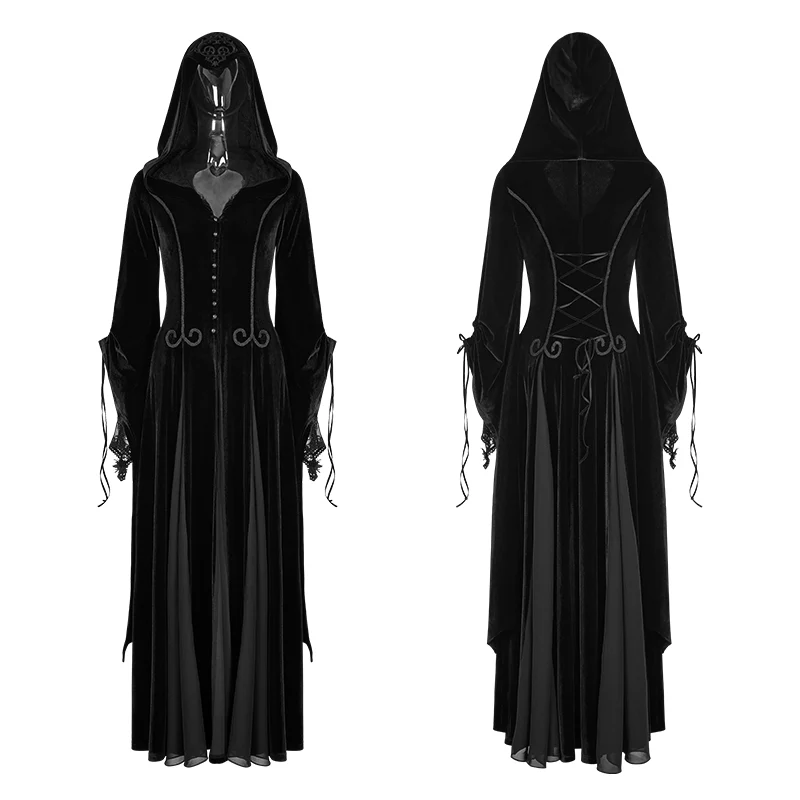 Embroidered Dark Goddess Long Velvet Gothic Coat For Women Byzantine Style - Image 4