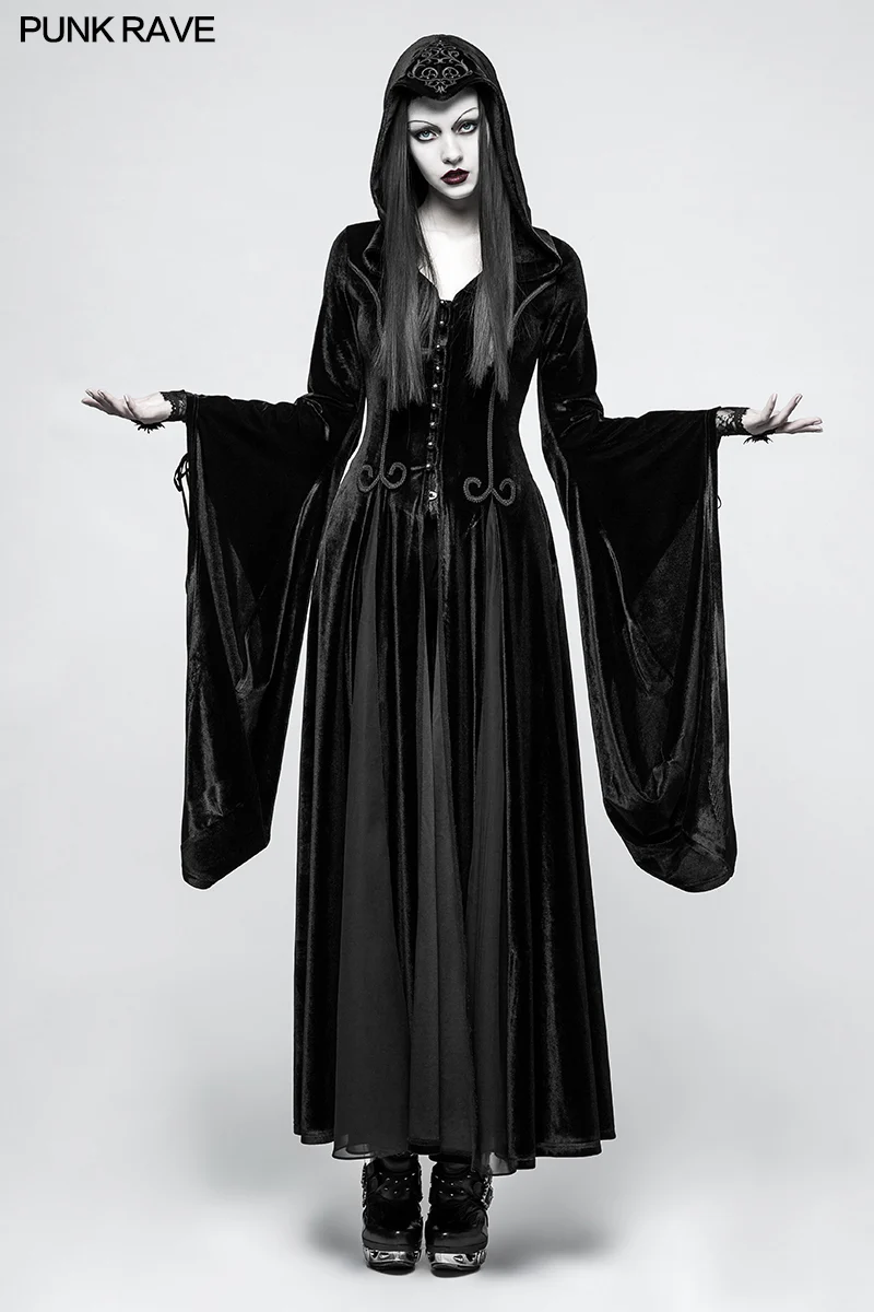 Embroidered Dark Goddess Long Velvet Gothic Coat For Women Byzantine Style - Image 6