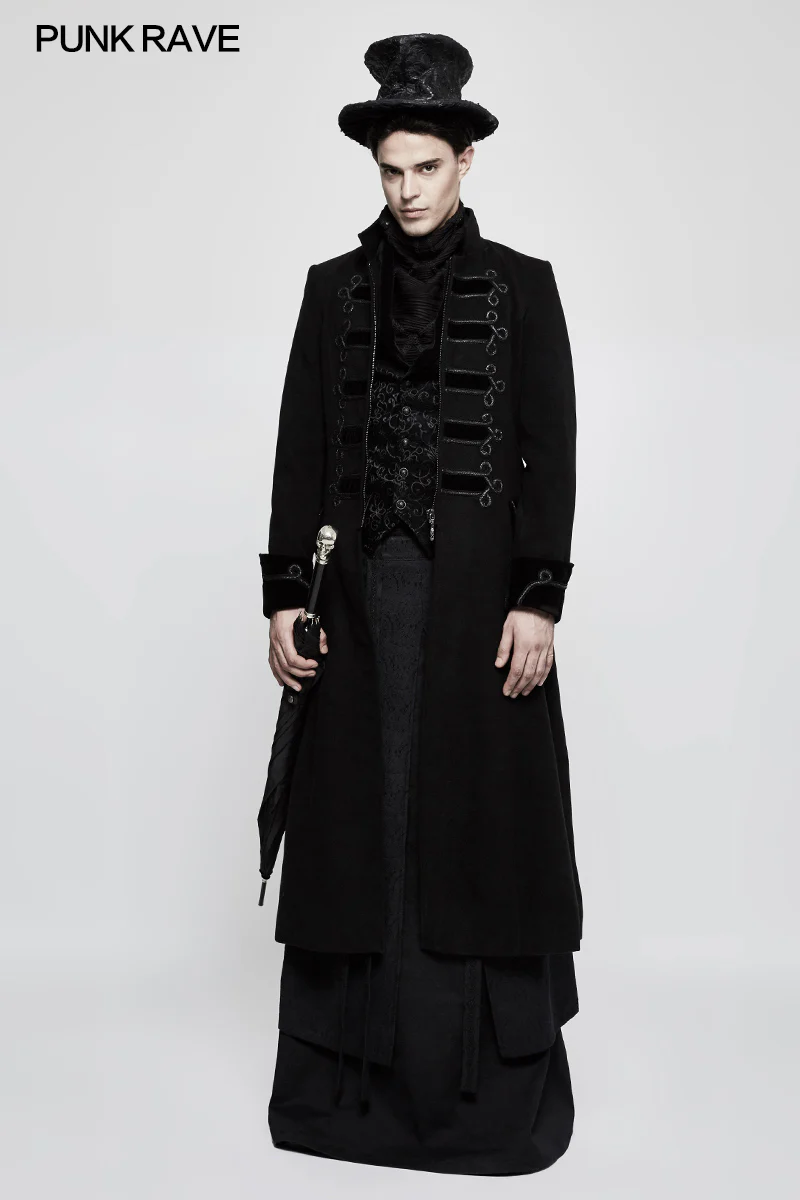 Exquisite Gorgeous Long Black Gothic Coat For Men - Image 6