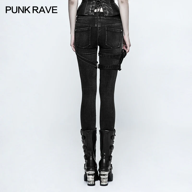 Eyelets Skinny Elastic Punk Jeans With 3d Pocket - Image 3