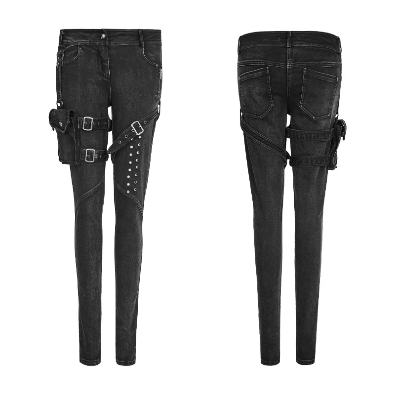 Eyelets Skinny Elastic Punk Jeans With 3d Pocket - Image 4