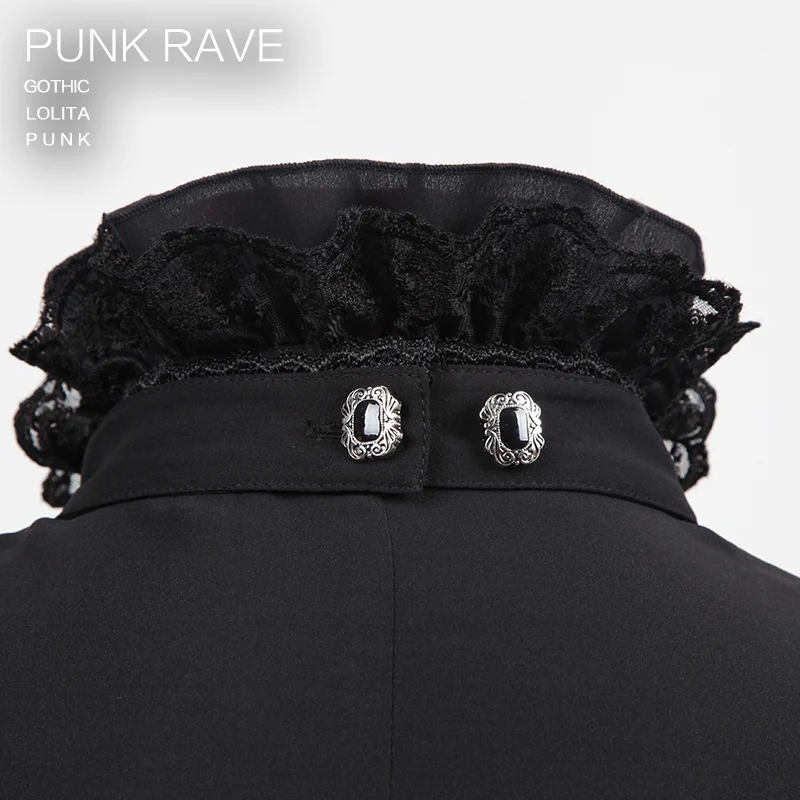 Fashion Black Soft Gothic Shirt With High Stand Collar For Men - Image 5