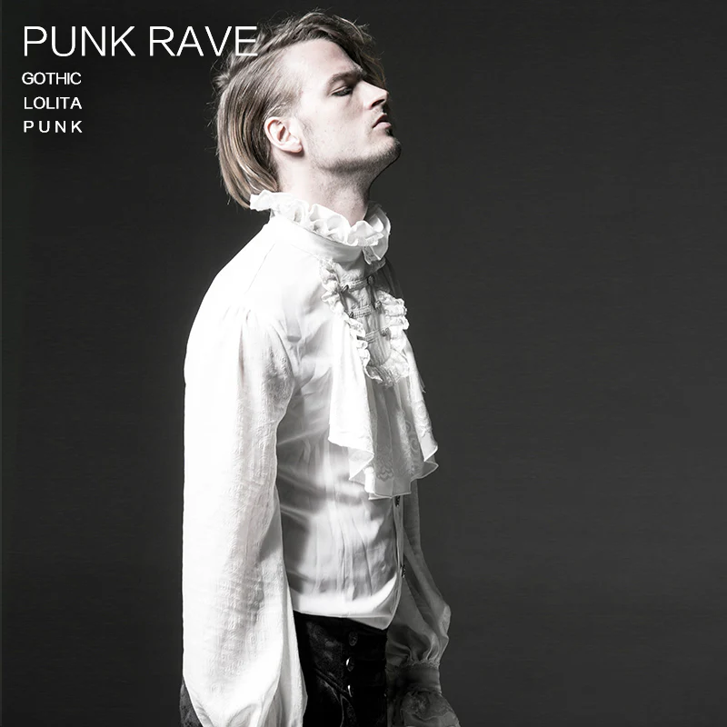 Fashion Black Soft Gothic Shirt With High Stand Collar For Men - Image 7