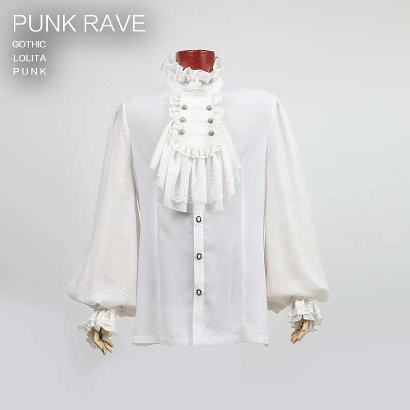 Fashion Black Soft Gothic Shirt With High Stand Collar For Men - Image 9