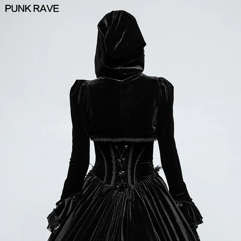 Fashion Luxury Velvet Hooded Short Gothic Coat For Women - Image 3