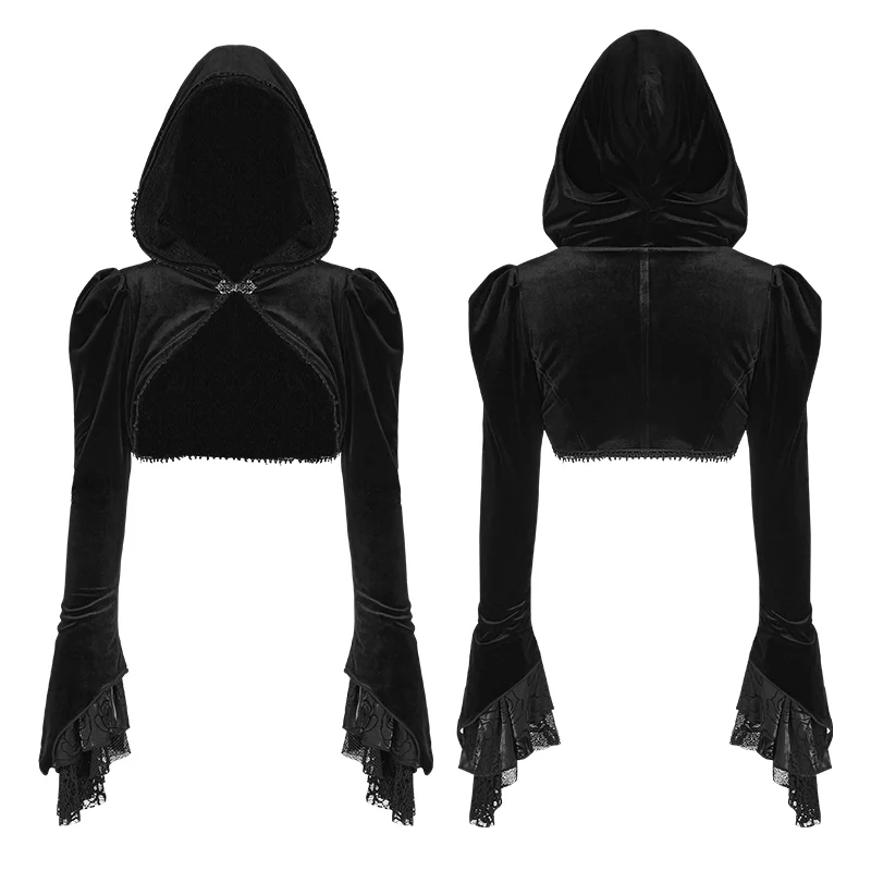 Fashion Luxury Velvet Hooded Short Gothic Coat For Women - Image 4