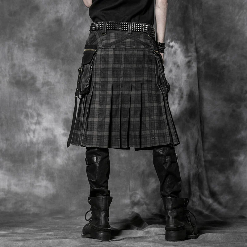 Gingham Man Above-the-knee Sheath Black Punk Skirt - Image 3