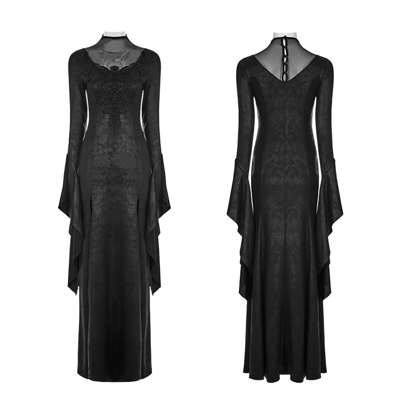 Gorgeous Black High Split Lace Gothic Dress - Image 4