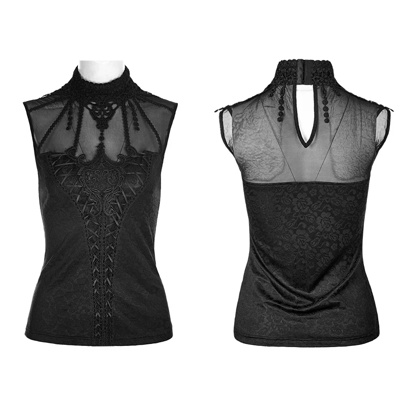 Gorgeous Drawstring Sleeveless Gothic T-shirt For Women - Image 4