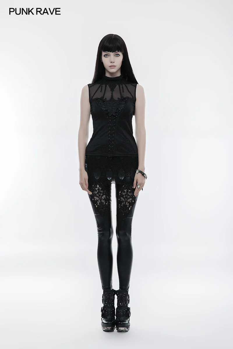 Gorgeous Drawstring Sleeveless Gothic T-shirt For Women - Image 6