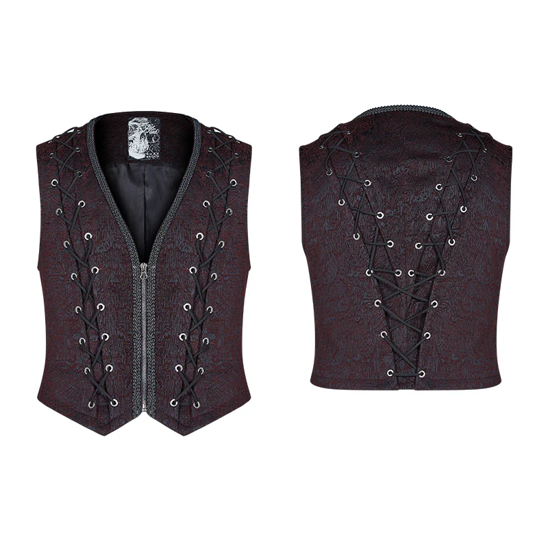 Goth Black And Red V-neck Zipper Vest With Cross Decoration - Image 4