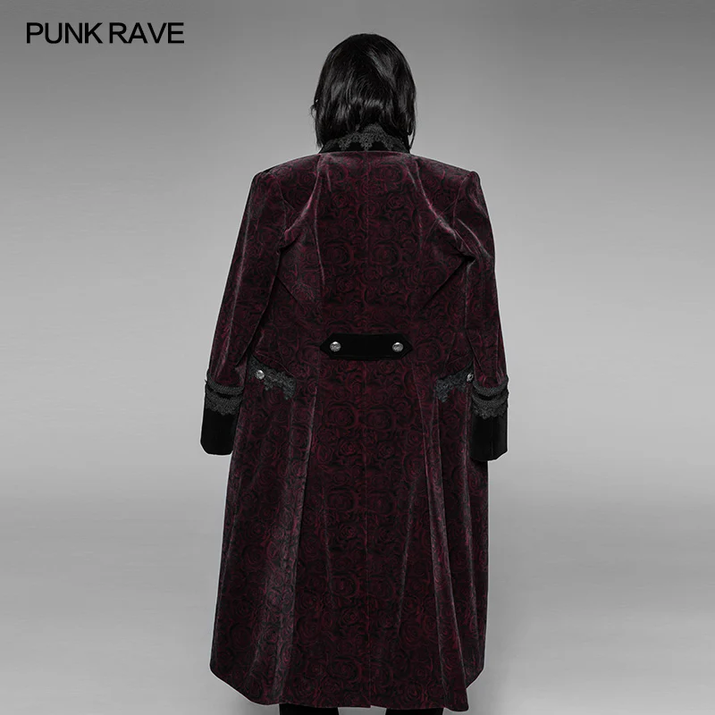 Gothic Dark Rose Printed Velvet Swallowtail Coat Jacket - Image 3
