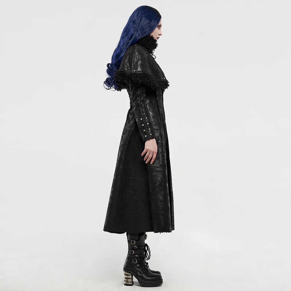 Gothic imitation fur long coat - Image 4
