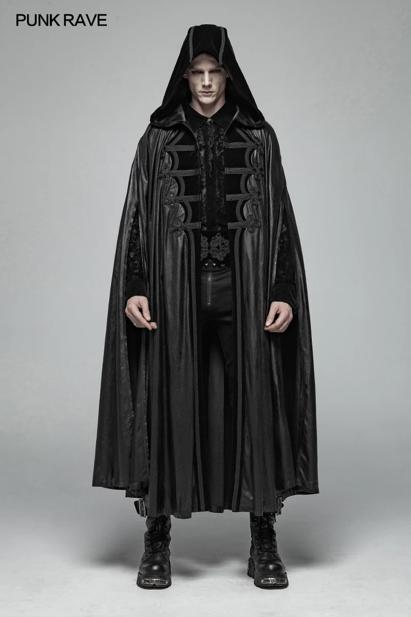 Gothic Mens Black Retro Mystic Cloak - Image 6